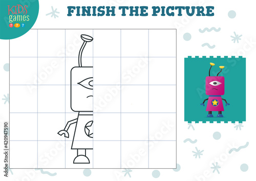 Copy picture vector illustration. Complete and coloring game for preschool and school kids