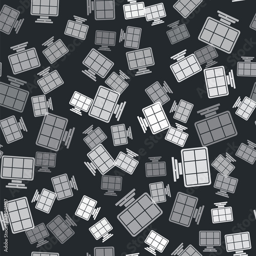 Grey Solar energy panel icon isolated seamless pattern on black background. Vector