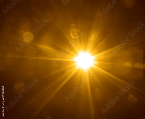 yellow  bokeh background. Defocuset backdrop with sunlight. Abstract  backdrop  with sun rays, bokeh effect. photo