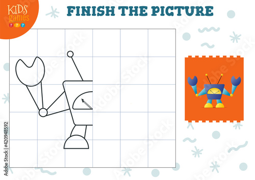 Copy picture vector illustration. Complete and coloring game for preschool and school kids