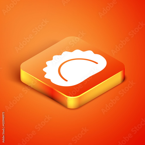 Isometric Dumplings icon isolated on orange background. Pierogi, varenyky, pelmeni, ravioli. Traditional Ukrainian food. Vector