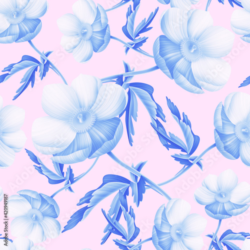 Seamless floral pattern with anemones flowers