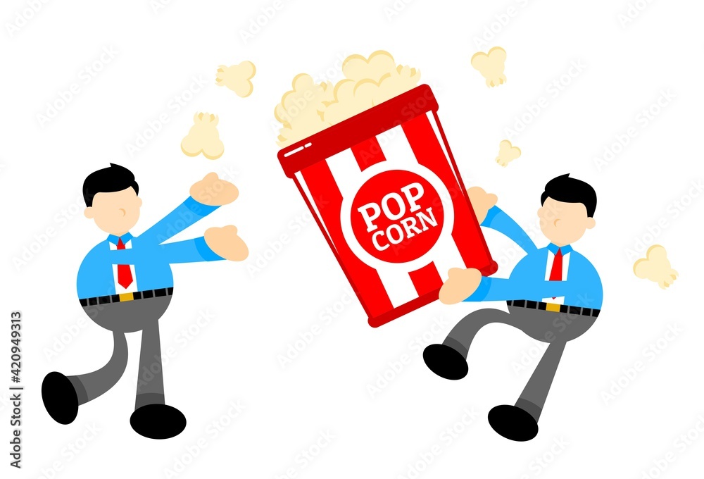 businessman worker and popcorn snack bucket cartoon doodle flat design style vector illustration