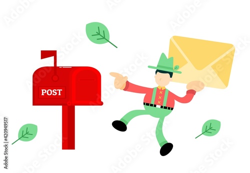 farmer man agriculture and letter mail box cartoon doodle flat design style vector illustration