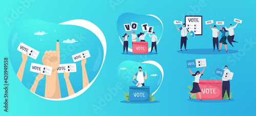 Election day with participating in voting on illustration set