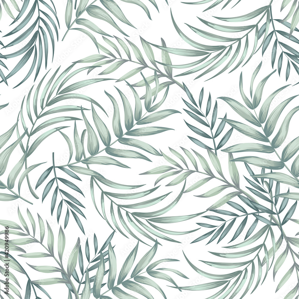 Tropical palm  leaves seamless pattern. Trendy summer illustration for print, cover, textile design.