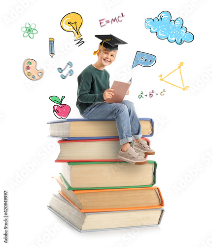 Many books on white background