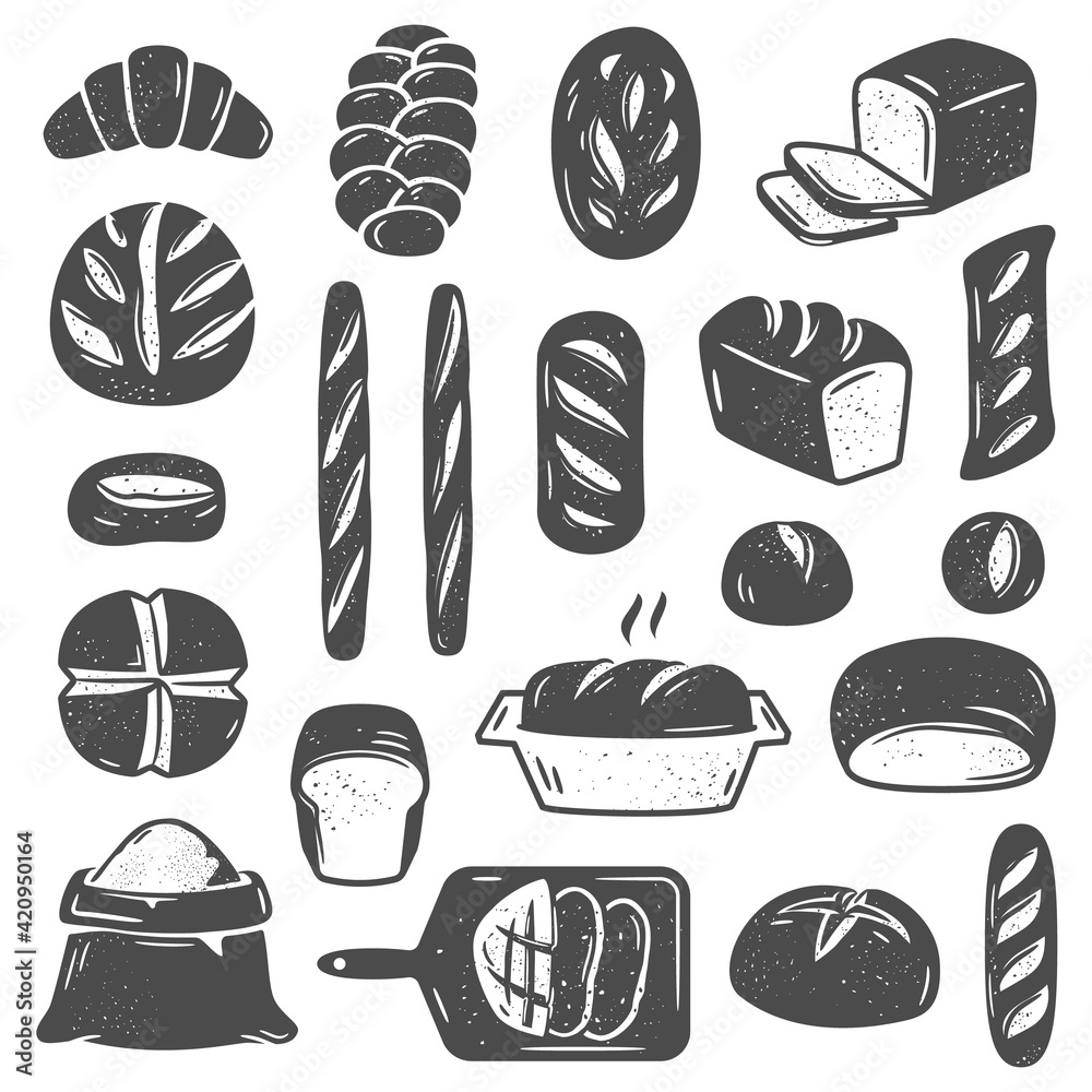 Set of various types of bread vector design