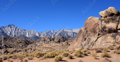 mount whitney, the eastern sierras, and the wildly-eroded alabama hills on a sunny fall day near lone pine, california © Nina