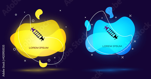 Black Bicycle suspension icon isolated on black background. Abstract banner with liquid shapes. Vector