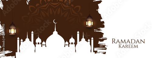 Ramadan Kareem festival celebration banner with mosque