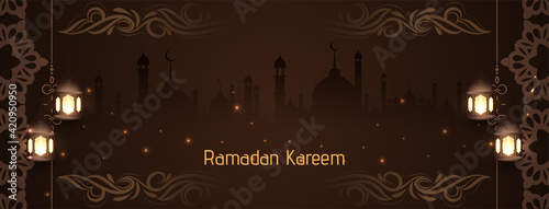 Ramadan Kareem festival brown color banner