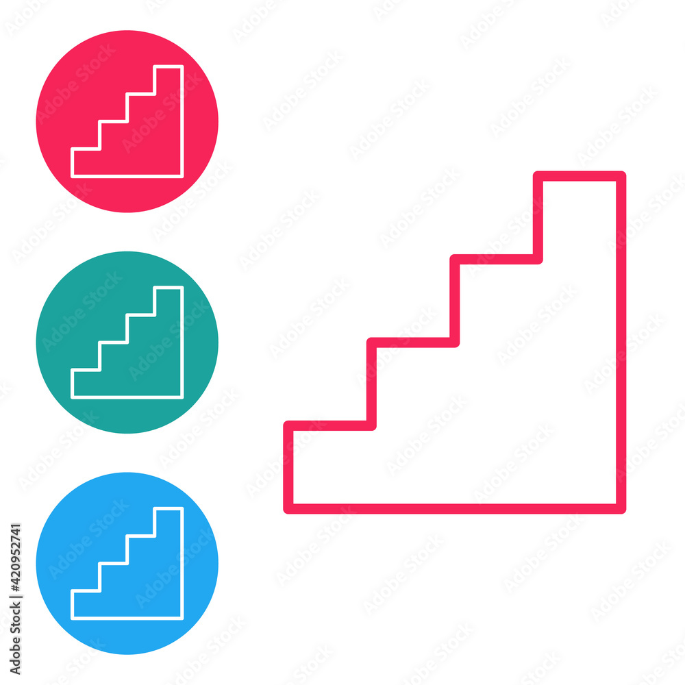 Red line Staircase icon isolated on white background. Set icons in circle buttons. Vector Red line Staircase icon isolated on white background. Set icons in circle buttons. Vector