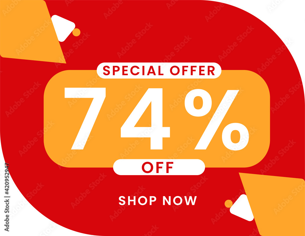 Special offer 74 percent discount banner, Sale and special offer banner. 74% off shop now
