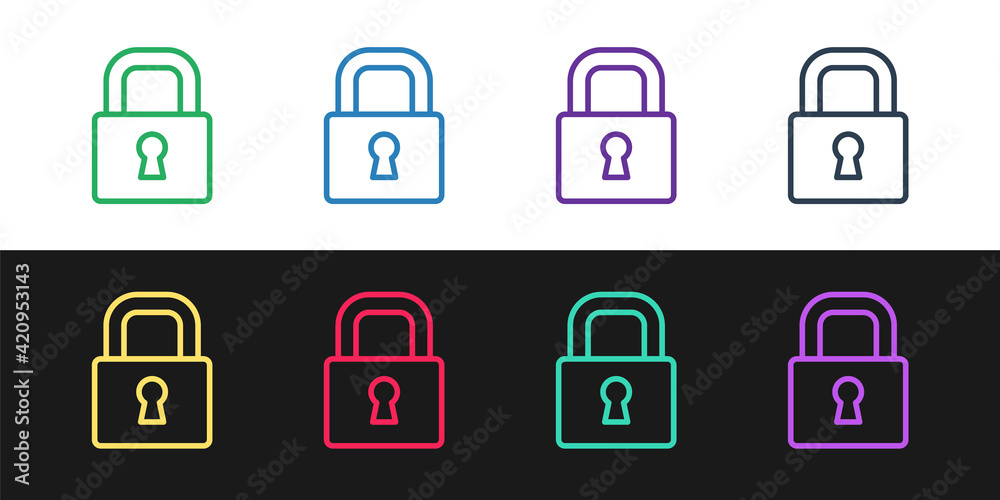 Set line Lock icon isolated on black and white background. Padlock sign. Security, safety, protection, privacy concept. Vector Set line Lock icon isolated on black and white background. Padlock sign. Security, safety, protection, privacy concept. Vector
