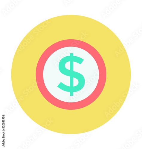 Dollar Coin Colored vector Icon