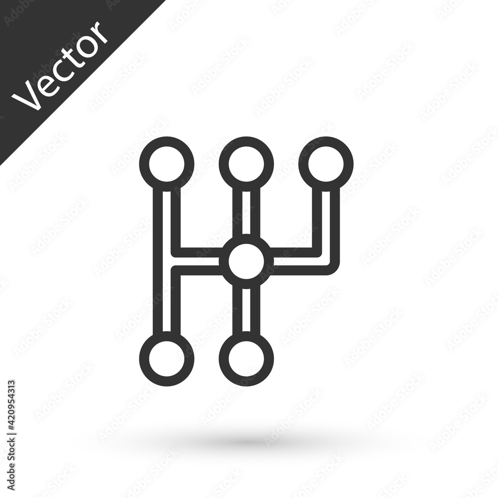 Grey line Gear shifter icon isolated on white background. Transmission icon. Vector Grey line Gear shifter icon isolated on white background. Transmission icon. Vector