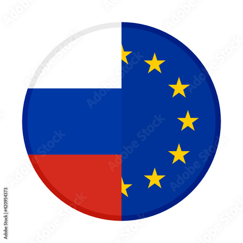 round icon with russia and european union flags. vector illustration isolated on white background