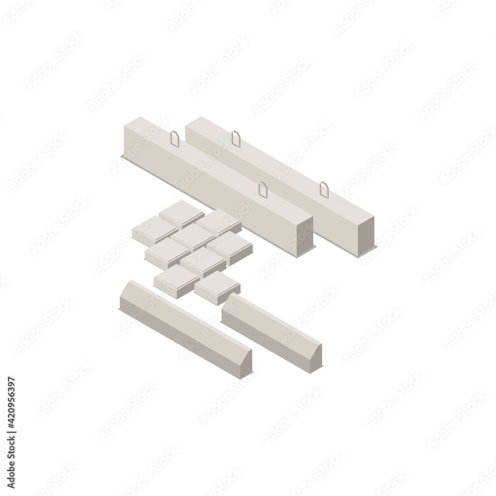 Concrete Bricks Isometric Composition Concrete Bricks Isometric Composition