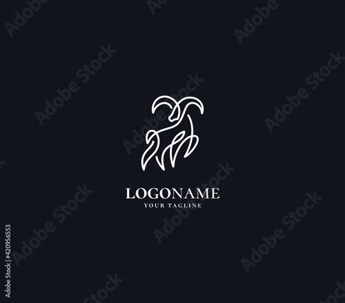 luxury goat logo with monoline style logo design element