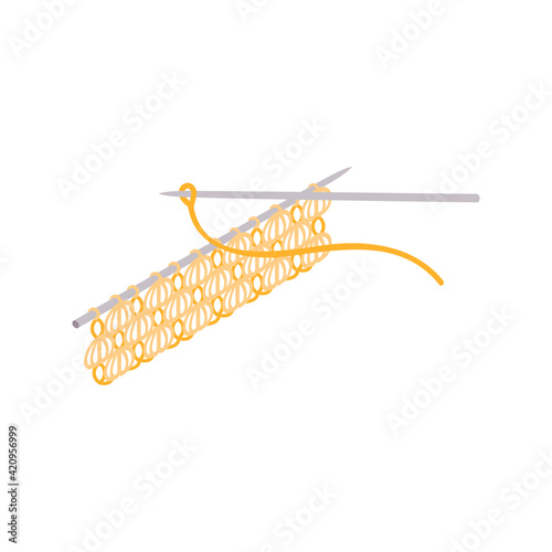 Isometric knitting set with isolated colourful icons and images of human hands with needles and clue vector illustration