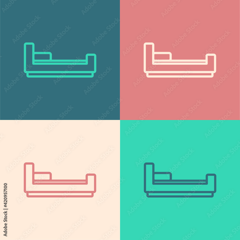Pop art line Bed icon isolated on color background. Vector Pop art line Bed icon isolated on color background. Vector