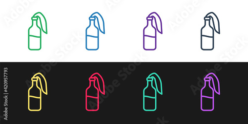 Set line Cocktail molotov icon isolated on black and white background. Vector