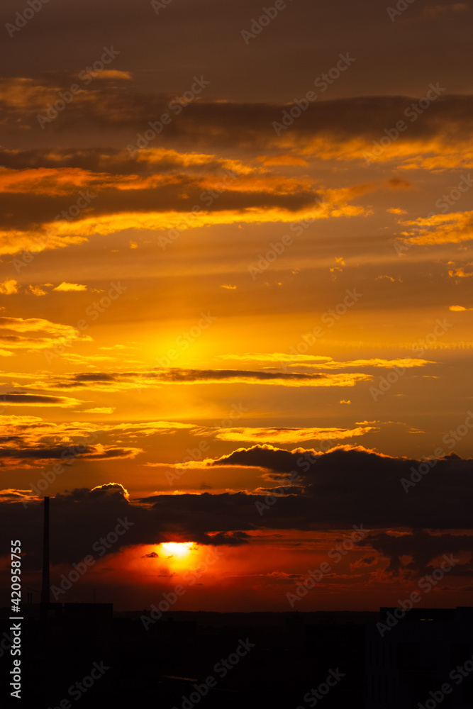 Beautiful dramatic sunset. Colorful dramatic sky with cloud at sunset