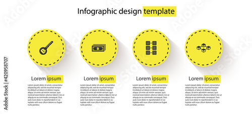 Set Cryptocurrency key, bitcoin, Mining farm and Blockchain technology. Business infographic template. Vector