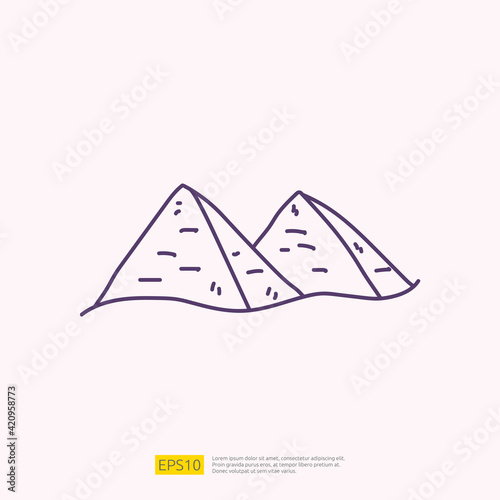 travel holiday tour and vacancy concept vector illustration. cairo pyramid doodle linear icon sign symbol