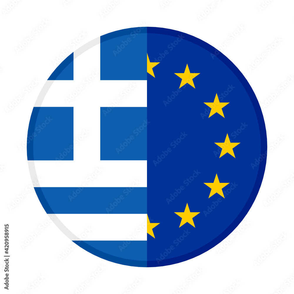 Obraz premium round icon with greece and european union flags. vector illustration isolated on white background