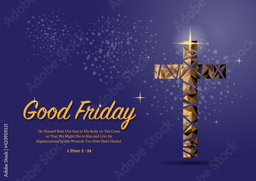 Good Friday Copper Cross in triangle low poly style