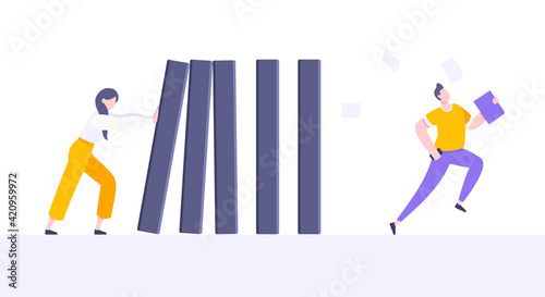 Business resilience or domino effect metaphor vector illustration concept.