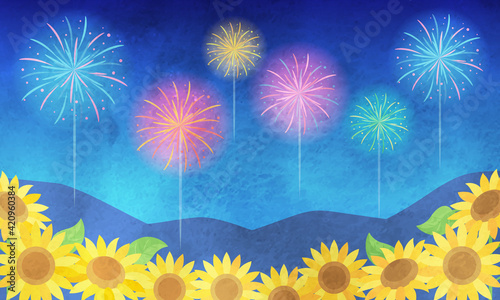 夏の花火とひまわりの水彩風ベクターイラスト風景 背景 Stock Vector Adobe Stock 夏の花火とひまわりの水彩風ベクターイラスト風景 背景 Stock Vector Adobe Stock