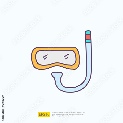 travel holiday tour and vacancy concept vector illustration. snorkel diving doodle fill color icon sign symbol