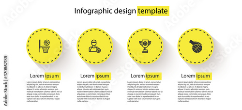 Set Basketball ball and basket, player, Award cup with basketball and Hand. Business infographic template. Vector