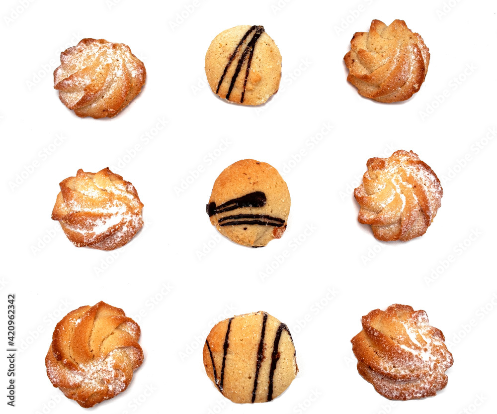 Arranged cookies, isolated on a white background Arranged cookies, isolated on a white background