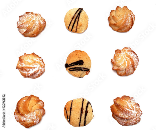 Arranged cookies, isolated on a white background