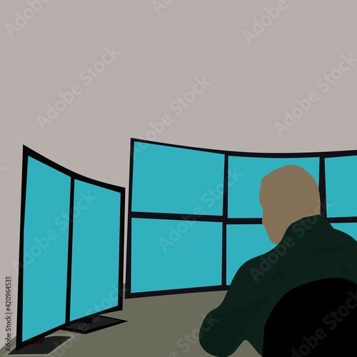 Work at home vector flat ilustration  men with computers