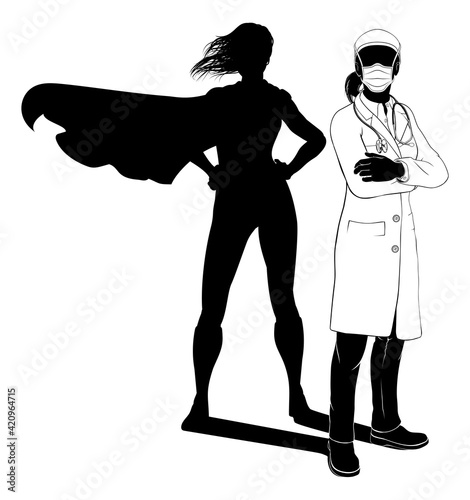 Doctor Woman PPE Mask Silhouette Super Hero Shadow