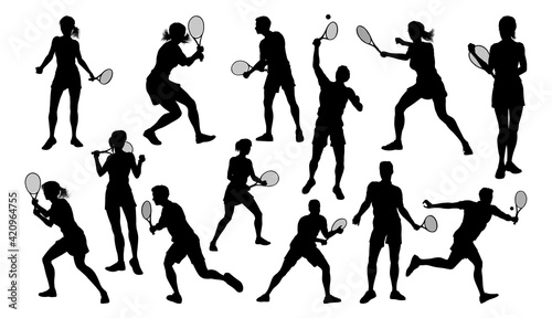 Silhouette Tennis Players Sports People Set