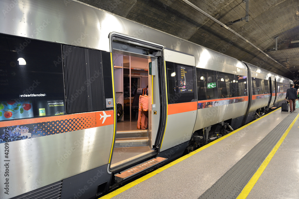Airport Express Train Flytoget and passengers. Oslo. Norway Stock Photo ...