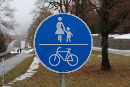 german road sign, path for pedestrian and biker