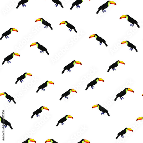 Tropical pattern. Pattern of tropical birds toucans. Exotic seamless background.