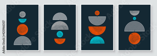 Mid Century Modern Design. A trendy set of Abstract Black Hand Painted Illustrations for Postcard, Social Media Banner, Brochure Cover Design or Wall Decoration Background. Vector illustration.