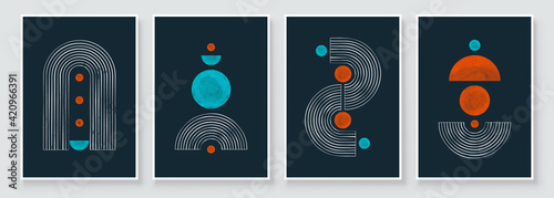 Mid Century Modern Design. A trendy set of Abstract Black Hand Painted Illustrations for Postcard, Social Media Banner, Brochure Cover Design or Wall Decoration Background. Vector illustration.