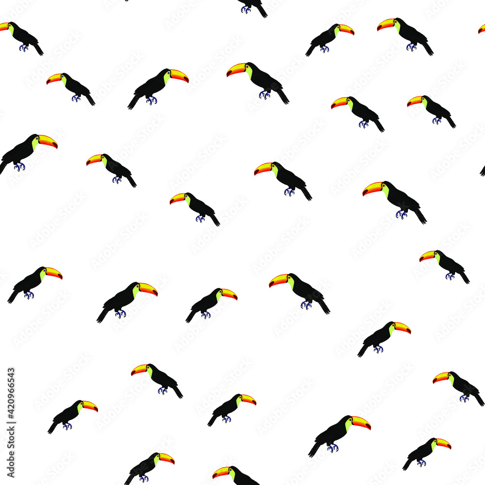 Obraz premium Tropical pattern. Pattern of tropical birds toucans. Exotic seamless background.