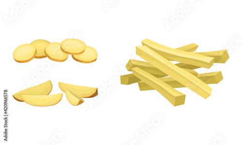 Sliced Potato as Root Vegetable or Starchy Tuber of Plant Vector Set