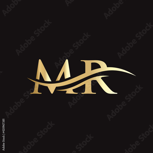 MR logo Design. Premium Letter MR Logo Design with water wave concept.