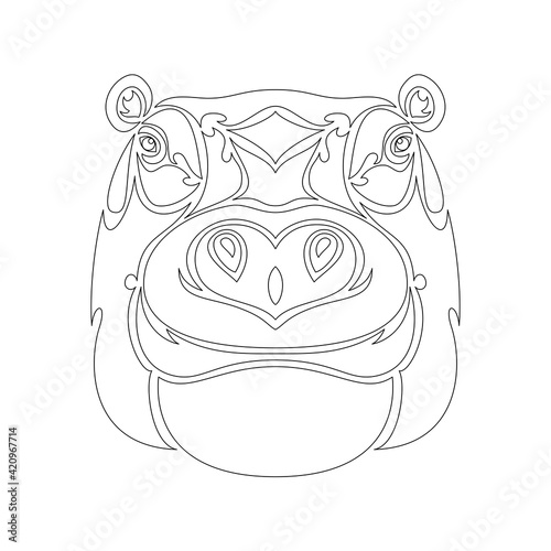 Hand-drawn abstract portrait of a hippo for tattoo, logo, wall decor, T-shirt print design or outwear. Vector stylized illustration on white background.